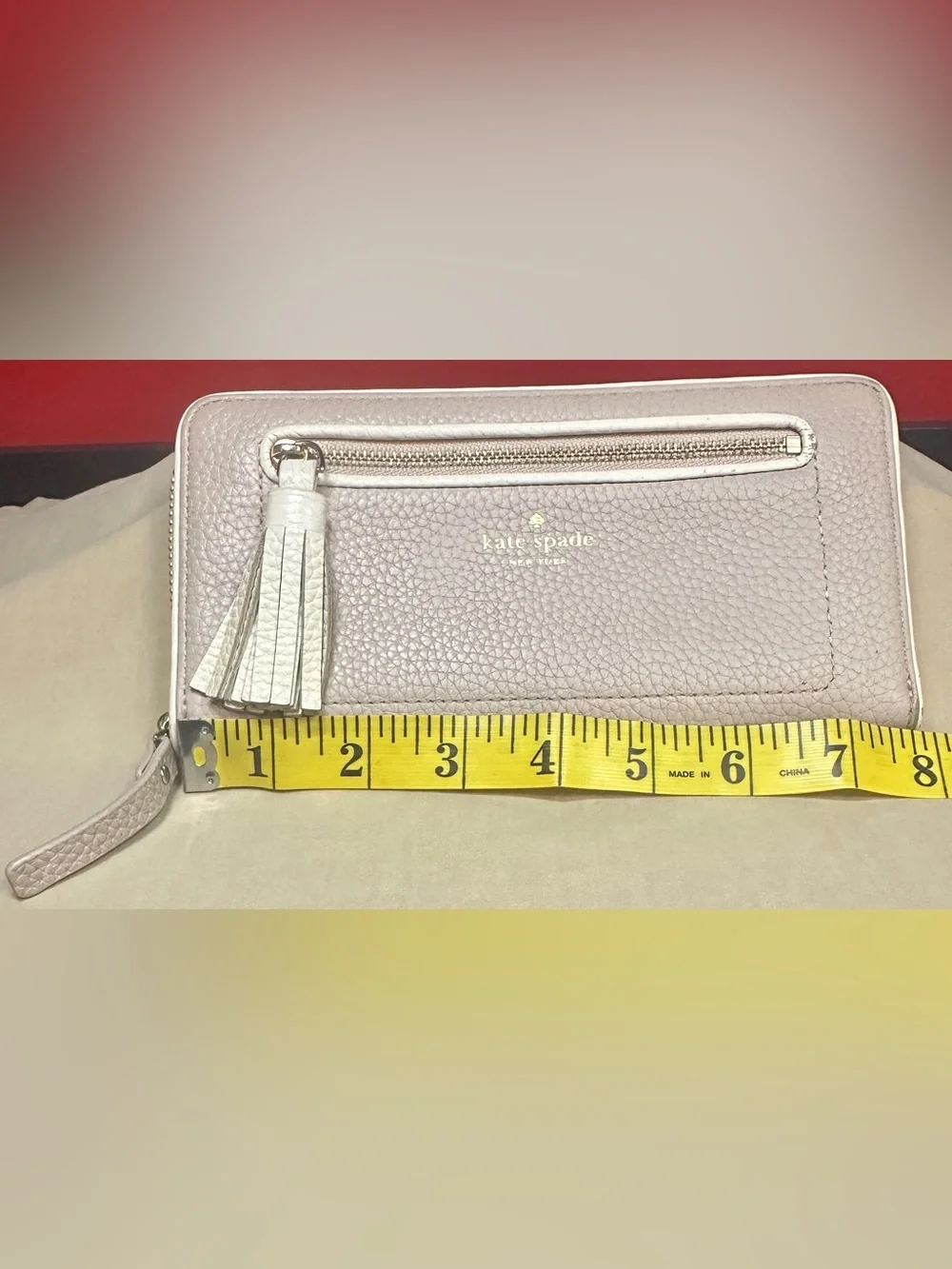 Kate Spade Zip Around Tan/Cream Wallet Tassel Accent Lots of Storage